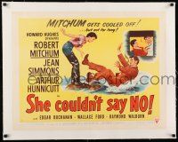 1s065 SHE COULDN'T SAY NO linen style B 1/2sh '54 sexy short-haired Jean Simmons, Robert Mitchum!