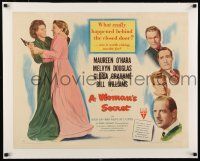 1s074 WOMAN'S SECRET linen style A 1/2sh '49 Maureen O'Hara in Nicholas Ray/Herman Mankiewicz noir!