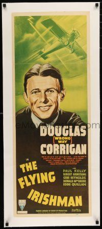 1s014 FLYING IRISHMAN linen insert '39 great close up art of Douglas Wrong Way Corrigan & airplane!