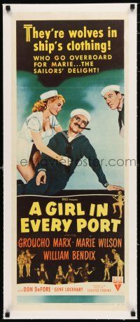 1s016 GIRL IN EVERY PORT linen insert '52 wacky sailor Groucho Marx, sexy Marie Wilson, Bendix!