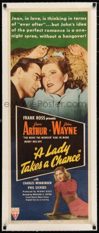 1s019 LADY TAKES A CHANCE linen insert '43 Jean Arthur moves west and falls in love with John Wayne!