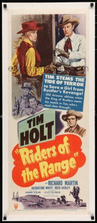 1s022 RIDERS OF THE RANGE linen insert '49 cowboy Tim Holt! saves a girl from rustler's revenge!