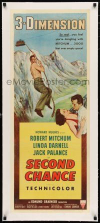 1s023 SECOND CHANCE linen insert '53 3-D, cool art of barechested Robert Mitchum & Linda Darnell!