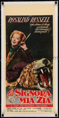 1s166 AUNTIE MAME linen Italian locandina '59 different image of Rosalind Russell on fur rug!