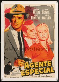 1s091 BIG COMBO linen Spanish '56 Jano art of Cornel Wilde & sexy Jean Wallace, classic film noir!