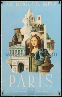 1s002 PARIS linen French travel poster '36 cool art of famous landmarks by Marton!