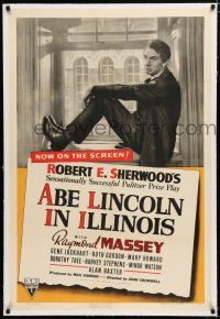1t001 ABE LINCOLN IN ILLINOIS linen 1sh '40 Raymond Massey as Abraham Lincoln seated in window!