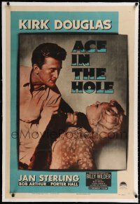 1t002 ACE IN THE HOLE linen 1sh '51 Billy Wilder classic, c/u of Kirk Douglas choking Jan Sterling!