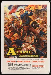 1t004 ALAMO linen 1sh '60 Brown art of John Wayne & Richard Widmark in Texas War of Independence!