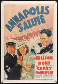 1t006 ANNAPOLIS SALUTE linen 1sh '37 art of Navy cadet James Ellison, Marsha Hunt & Harry Carey!