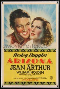 1t011 ARIZONA linen style B 1sh '40 art of pretty Jean Arthur & smiling William Holden!