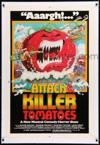 1t015 ATTACK OF THE KILLER TOMATOES linen 1sh '79 wacky monster artwork by David Weisman!