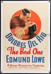 1t017 BAD ONE linen 1sh R37 close up art of sexy Dolores Del Rio romanced by Edmund Lowe!