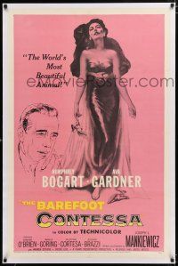 1t019 BAREFOOT CONTESSA linen 1sh '54 Humphrey Bogart & artwork of sexy full-length Ava Gardner!