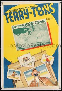 1t020 BARNYARD EGG-CITEMENT linen 1sh '39 cool Terry-Toons art + cartoon chickens inset image!