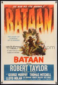1t022 BATAAN linen style C 1sh '43 Robert Taylor in the story of a World War II patrol of 13 heroes!