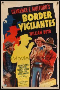 1t030 BORDER VIGILANTES linen 1sh '41 art of William Boyd as Hopalong Cassidy catching bad guys!