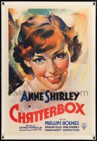1t046 CHATTERBOX linen 1sh '36 c/u art of Anne Shirley, small town actress who goes to Broadway!