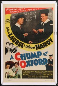 1t049 CHUMP AT OXFORD linen 1sh R46 wacky Laurel & Hardy in figuring out a grand time for you!