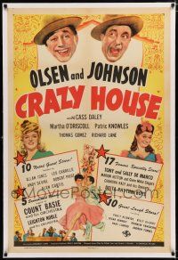 1t058 CRAZY HOUSE linen 1sh '43 Ole Olsen & Chic Johnson w/sexy Cass Daley & Martha O'Driscoll!