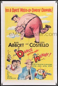 1t066 DANCE WITH ME HENRY linen 1sh '56 Bud Abbott & Lou Costello in a crazy comedy carnival!