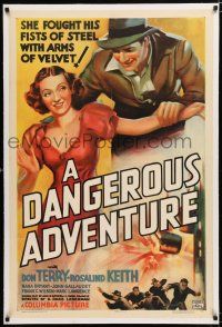 1t067 DANGEROUS ADVENTURE linen 1sh '37 Rosalind Keith fought Don Terry's fists with arms of velvet!