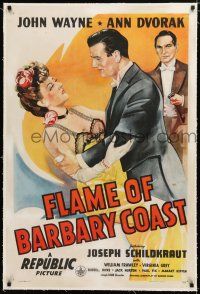1t092 FLAME OF BARBARY COAST linen 1sh '45 romantic art of John Wayne & sexy Ann Dvorak!
