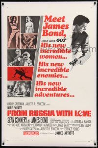 1t102 FROM RUSSIA WITH LOVE linen 1sh '64 montage of Sean Connery as James Bond & sexy Bond girls!