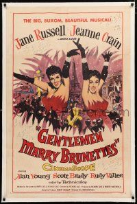 1t108 GENTLEMEN MARRY BRUNETTES linen 1sh '55 sexy Jane Russell & Jeanne Crain in the buxom musical!