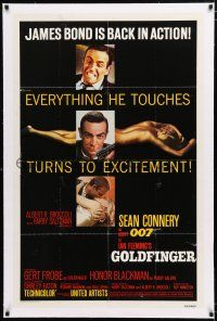 1t115 GOLDFINGER linen 1sh R80 three great images of Sean Connery as James Bond 007!