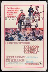 1t116 GOOD, THE BAD & THE UGLY linen 1sh '68 Clint Eastwood, Lee Van Cleef, Sergio Leone, cool art!
