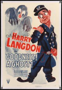 1t117 GOODNESS A GHOST linen 1sh '40 wonderful art of Harry Langdon in police uniform & wacky ghost!