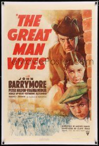 1t120 GREAT MAN VOTES linen 1sh '39 alcoholic John Barrymore is adored because he holds swing vote!