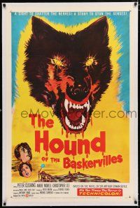 1t134 HOUND OF THE BASKERVILLES linen 1sh '59 Peter Cushing, great blood-dripping dog artwork!