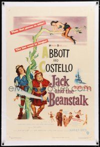 1t141 JACK & THE BEANSTALK linen 1sh '52 Abbott & Costello, their first picture in color!