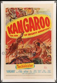 1t152 KANGAROO linen 1sh '51 Maureen O'Hara, Peter Lawford, dramatic Australian outback art!