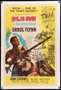1t154 KIM linen 1sh '50 Errol Flynn & Dean Stockwell in mystic India, from Rudyard Kipling story!