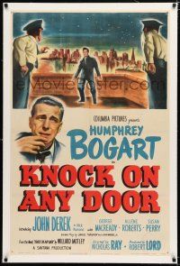 1t159 KNOCK ON ANY DOOR linen 1sh '49 Humphrey Bogart, John Derek, directed by Nicholas Ray!