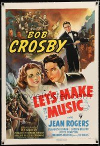 1t167 LET'S MAKE MUSIC linen 1sh '40 great art of bandleader Bob Crosby & pretty Jean Rogers!
