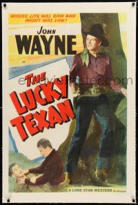 1t176 JOHN WAYNE linen stock 1sh1940s full-length image of The Duke with gun, The Lucky Texan!