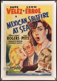 1t191 MEXICAN SPITFIRE AT SEA linen 1sh '42 art of Lupe Velez, Leon Errol & Buddy Rogers!