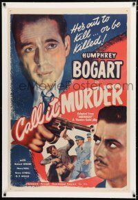 1t192 MIDNIGHT linen 1sh R47 huge close up of Humphrey Bogart with gun, Call It Murder!