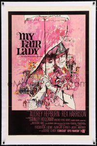 1t205 MY FAIR LADY linen 1sh '64 classic art of Audrey Hepburn & Rex Harrison by Bob Peak!