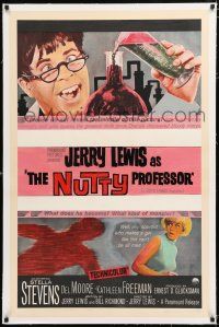 1t220 NUTTY PROFESSOR linen 1sh '63 wacky Jerry Lewis directs & stars w/pretty Stella Stevens!