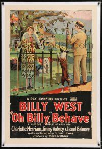 1t221 OH BILLY BEHAVE linen 1sh '26 stone litho of Billy West & his dog flirting w/ woman at fence!