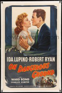 1t222 ON DANGEROUS GROUND linen 1sh '51 Nicholas Ray noir classic, art of Robert Ryan & Ida Lupino!