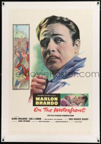 1t223 ON THE WATERFRONT linen 1sh '54 directed by Elia Kazan, classic c/u art of Marlon Brando!