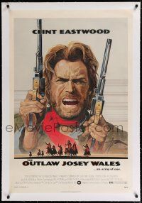 1t226 OUTLAW JOSEY WALES linen 1sh '76 Clint Eastwood is an army of one, cool double-fisted art!