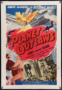 1t237 PLANET OUTLAWS linen 1sh '53 Buck Rogers serial repackaged as a feature with new footage!