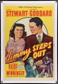 1t241 POT O' GOLD linen 1sh R46 stone litho of James Stewart & Paulette Goddard, Jimmy Steps Out!